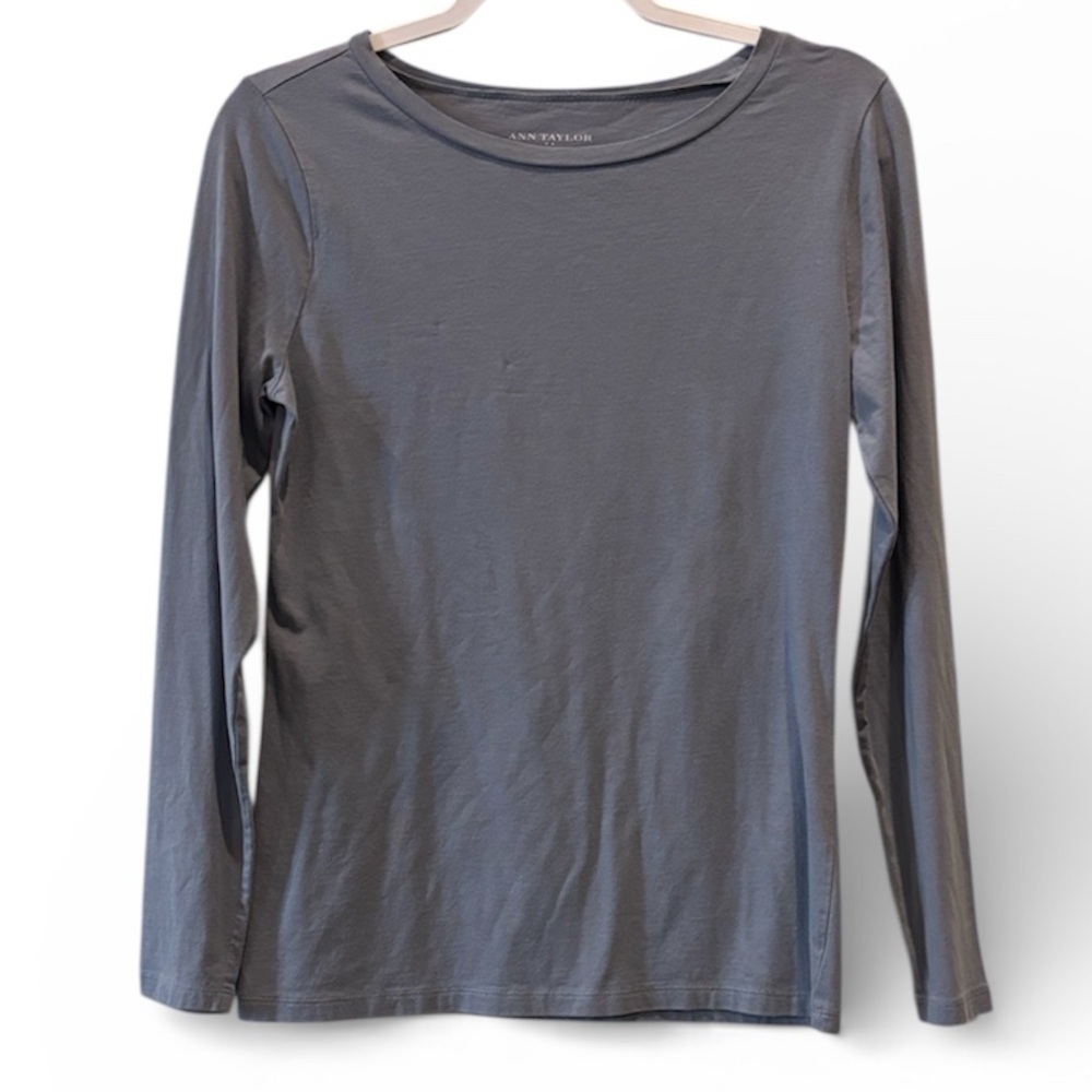 Ann Taylor Long Sleeve Top in Slate Blue Small Preppy Minimalist Closet Staple